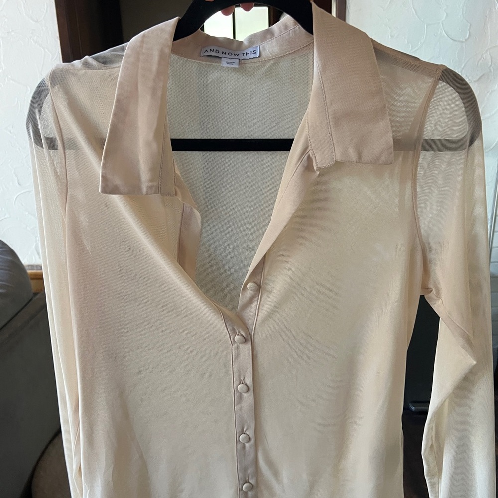 Cream, sheer button up shirt